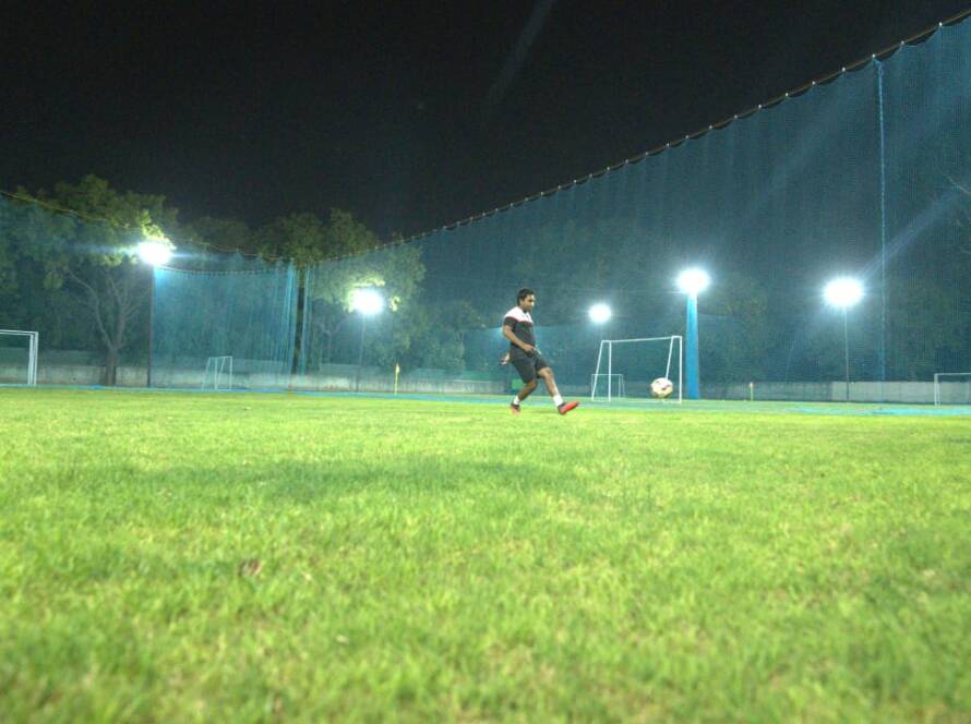 Natural grass ground with Flood Lights